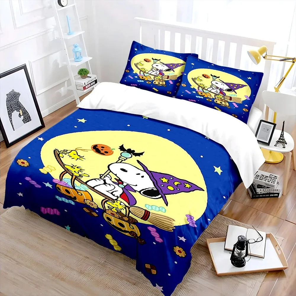

Cartoon Snoopy Bedding Set 2/3pcs, Boy & Girl Quilt Cover Pillowcase Bedroom Decoration Halloween Series Cute Gifts