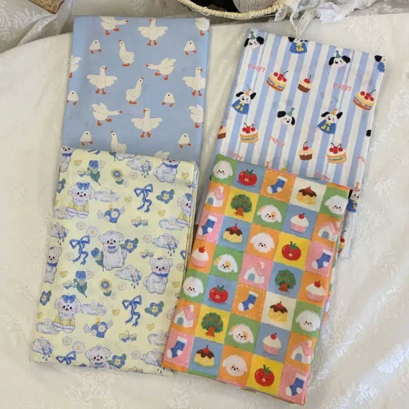 

0.5/1/2 Yard 100% Cotton Blue Series Kawaii Cartoon Animal Printed Fabric Perfect for DIY Clothing,Bedding,Tablecloths,Curtains
