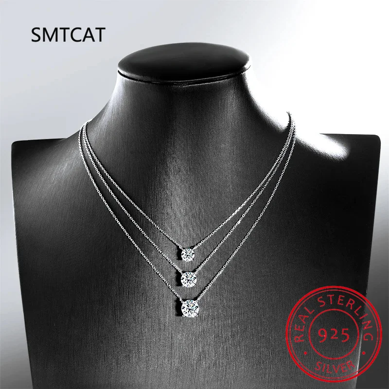 Moissanite Diamond 6.5mm 1CT Necklace For Woman Pendant 925 Silver Necklace For Women Chains Party Bridal Fine Jewelry