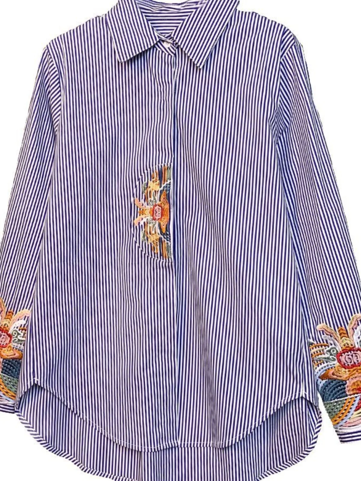 جديد الصينية Sle المطرزة مخطط irt المرأة طويلة Sve Faionable أعلى الطبقات ارتداء ربيع الخريف الراقية يشعر