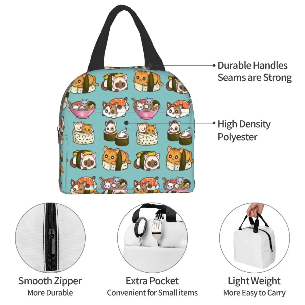 Japanese Anime Food Sushi Cat Lunch Bag Women Children Insulated Lunch Box for Work School Custom Portable Bento Tote Bags