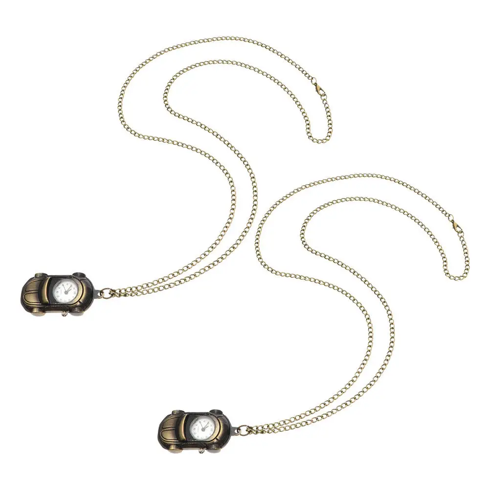 

2 шт. винтажные карманные часы в форме автомобиля, стильные часы-брошь с клипсой, унисекс, подарок на выпускной, долговечные титановые механические карманные часы