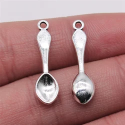 300pcs Small Spoon Charms DIY Metal Jewelry Making Antique Silver Color 7x26mm