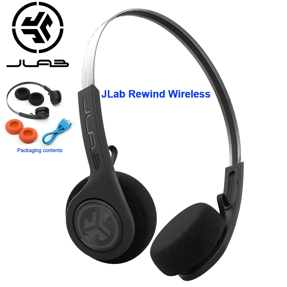 Audífonos Retro Inalámbricos JLab Rewind de 1.ª Generación, Bluetooth 4.2, Carga Micro USB, 12 Horas de Reproducción con Almohadillas Adicionales de Color Naranja