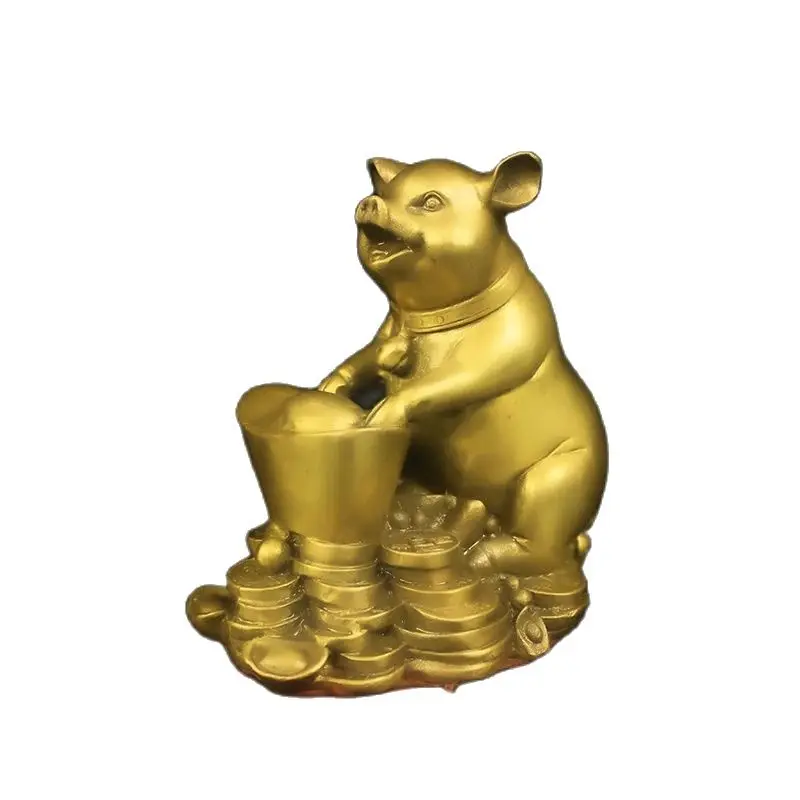 

10CM Yuanbao Zodiac Pig Bronze Statue