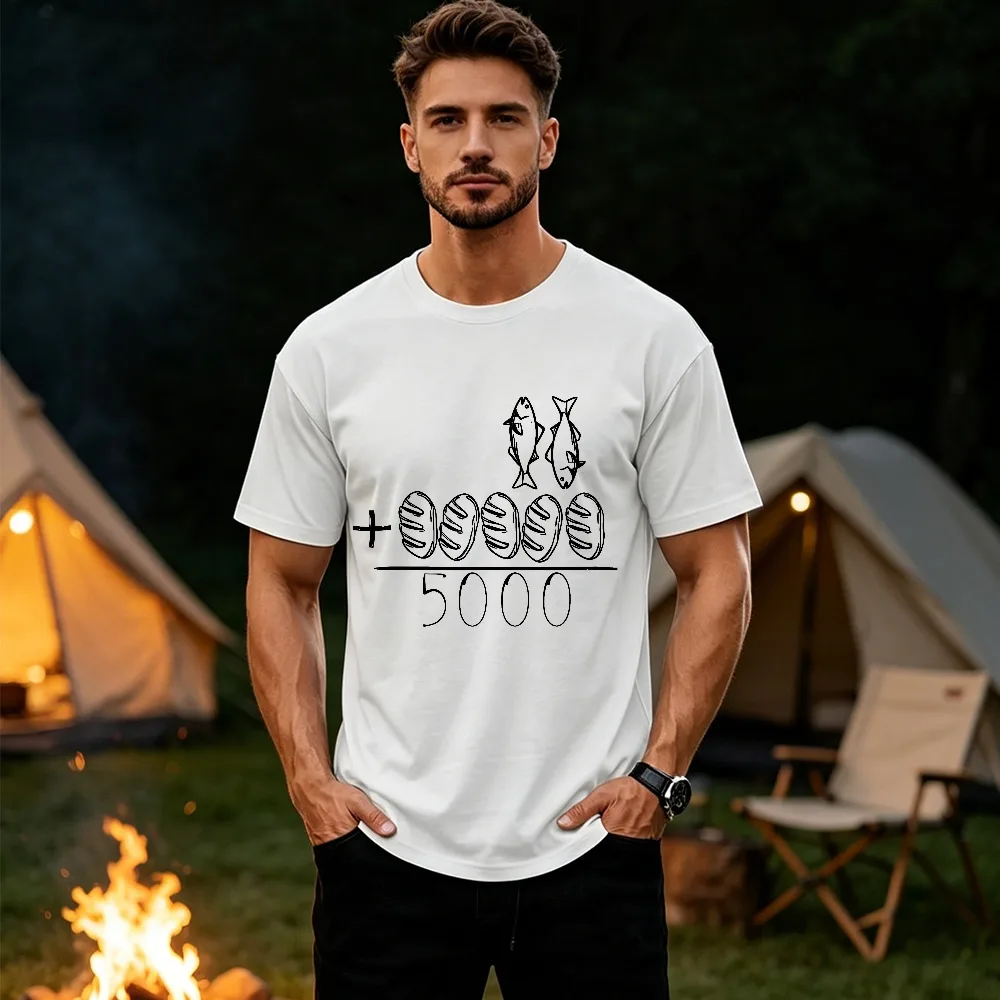 2 Fishes 5 Breads Jesus Feeds The 5000 Christian Bible Verse T-Shirt Funny Shits Casual Regular Short-sleeved COTTON Tops O-neck view 4
