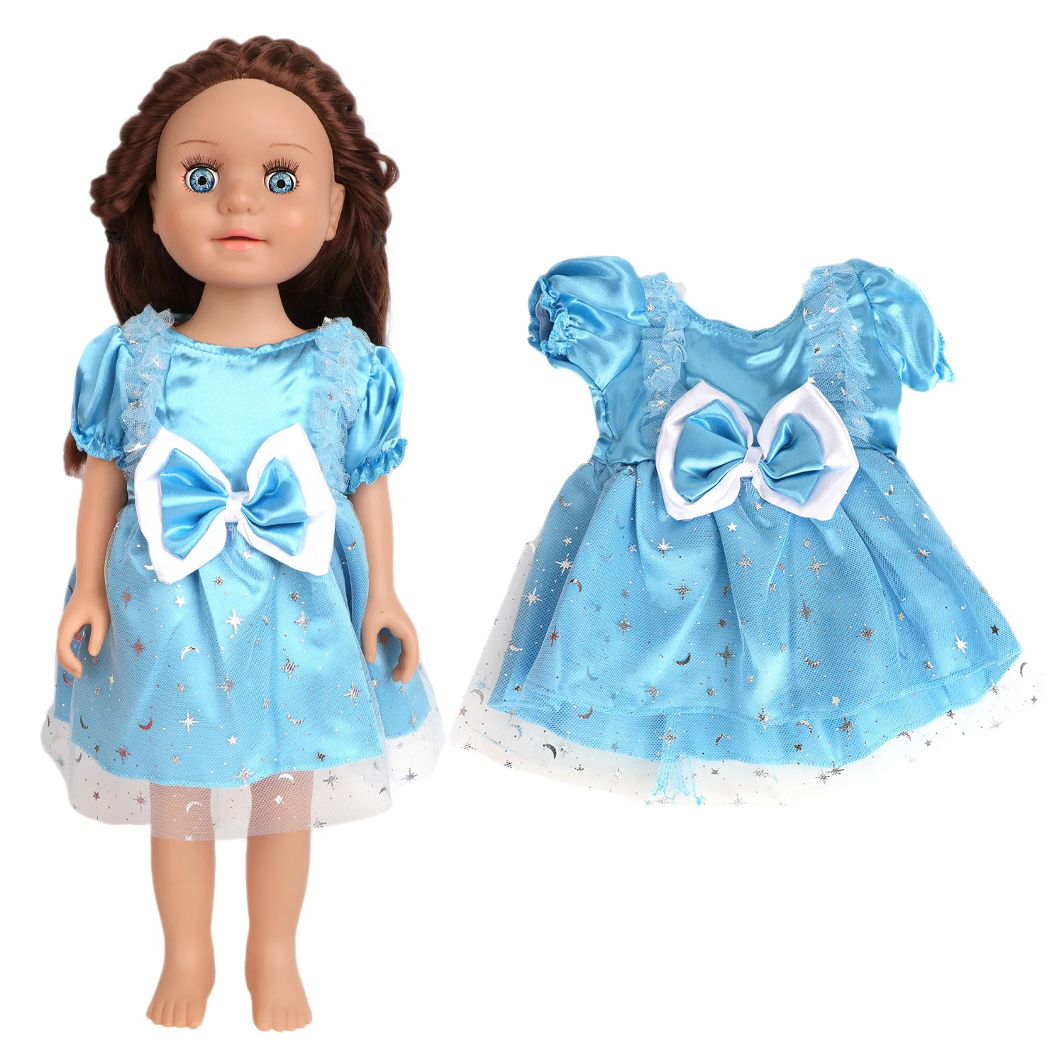 

43CM Doll Cute Blue Bow Gauze Skirt Cool 18-inch Doll Rebirth Doll New Hot-selling Fashion Decorative Clothing
