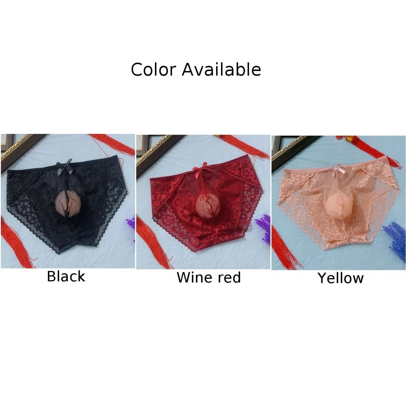 Sexy hommes dentelle transparente voir à travers les culottes Gay Sissy caleçons respirant confortable slips nœud papillon érotique tentation sous-vêtements