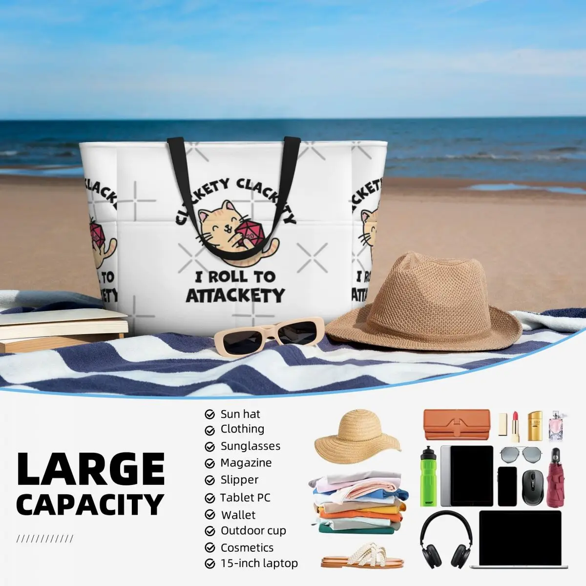 Clichety Clackety I Roll To Attackety borsa da viaggio da spiaggia, Tote Bag alla moda grande capacità fuori regalo di compleanno modello MultiStyle