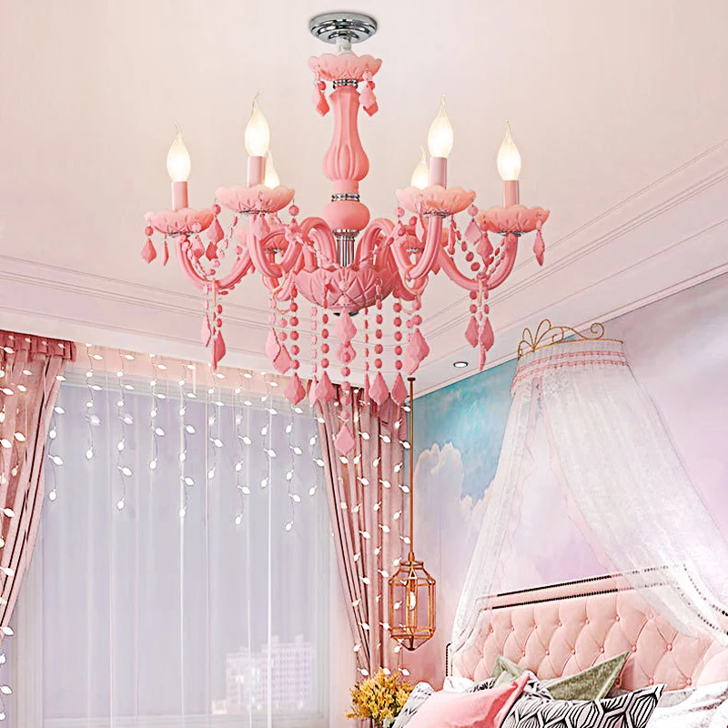 Europe New Style Horse Karon Pink Crystal Children Princess Room Droplight Kindergarten Classroom Bedroom LED Chain Pendant Lamp