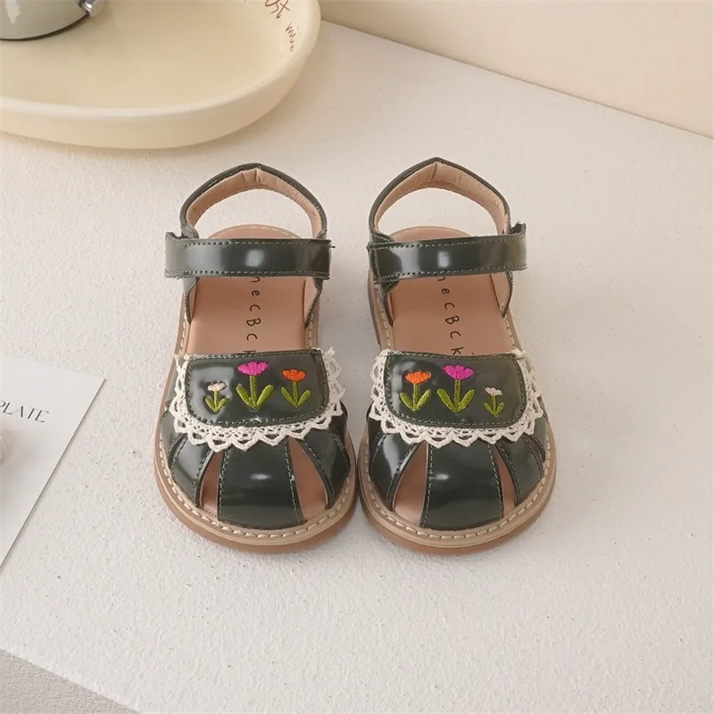 Sandalias para niños y niñas, zapatos de princesa bordados, transpirables, con suela suave, talla 21-30