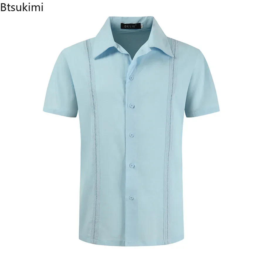 New 2024 Men's Summer Casual Short Sleeve Shirts Turn-Down Collar Business Dress Shirts Male Single Breasted Cardigan Shirts Men