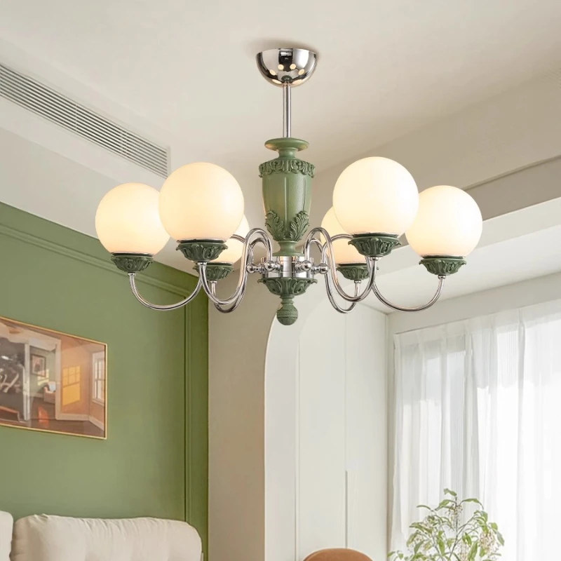 الفرنسية الرعوية الأبيض/الأخضر الحديد الفن الراتنج الثريات LED E27 كرة زجاجية قلادة ضوء غرفة المعيشة غرفة نوم مطعم فندق بار
