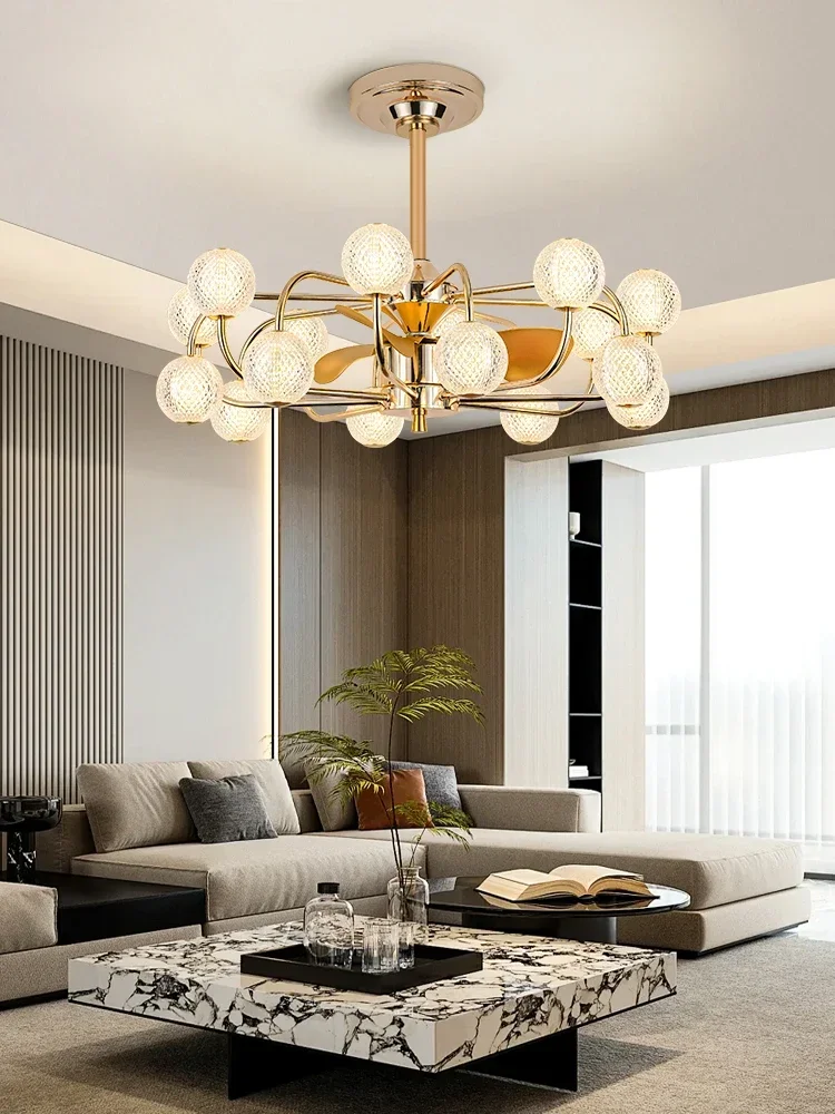 Living room fan light light luxury modern simple home bedroom study ceiling fan light creative personality dining room fan