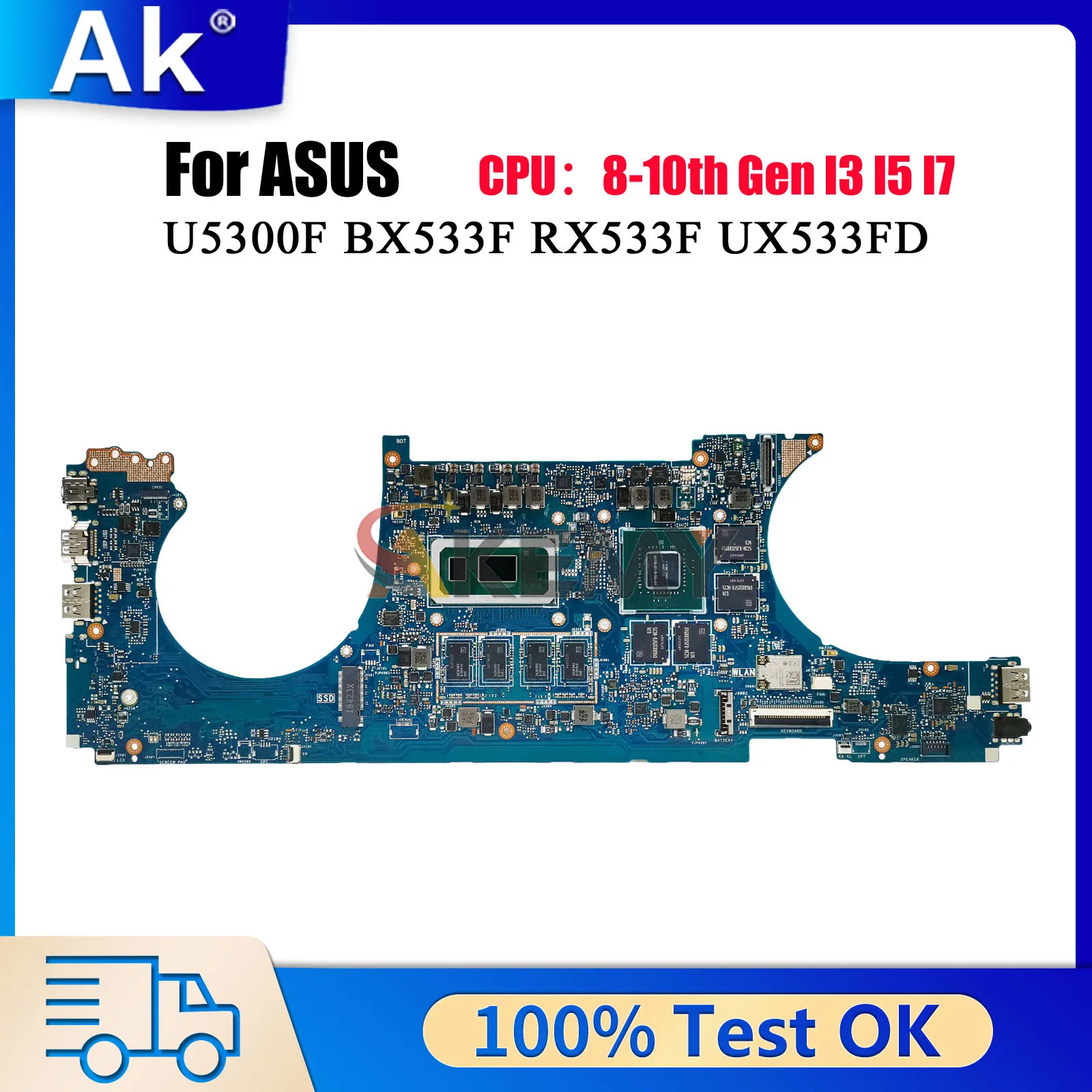 UX533FD Laptop Motherboard For ASUS ZenBook UX533F U5300F BX533F UX533FD UX533FN RX533F Notebook Mainboard With I3 I5 I7 CPU stk