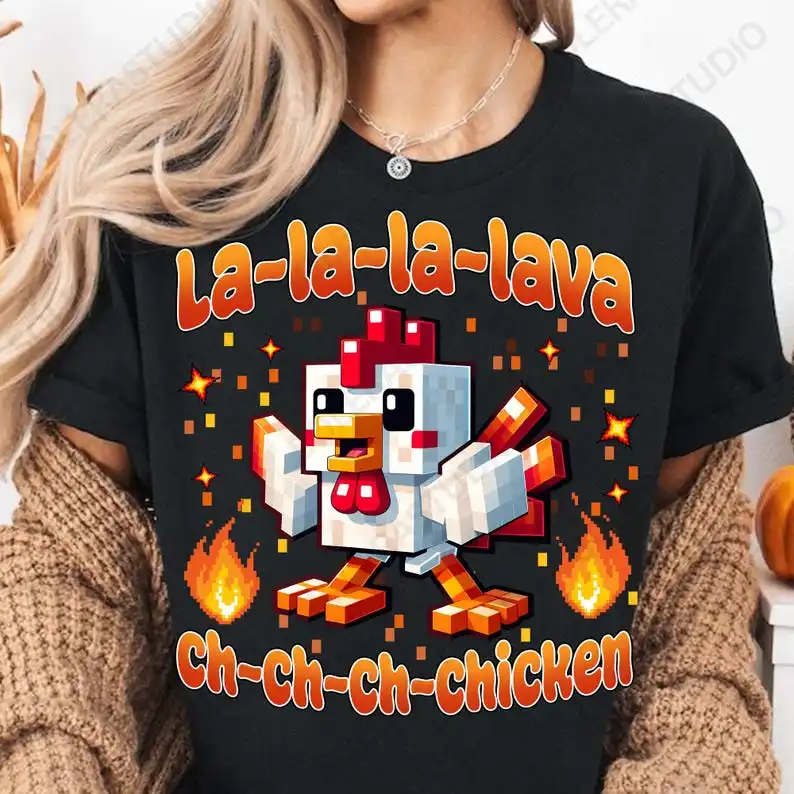 Lava Chicken Movie Shirt, Game Character, Boy Funny Shirt, Gamer Chicken Tee Funny Riding Chicken T-Shirt