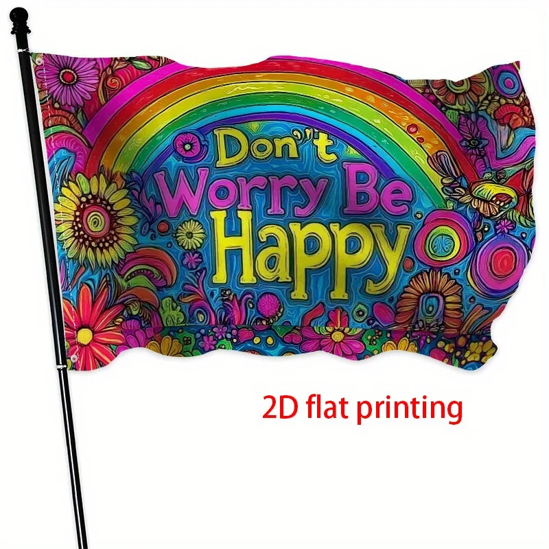 Don't Worry Be Happy Peace Rainbow Garden Flag Hippie Outdoor Home Decor 59x35 Inch