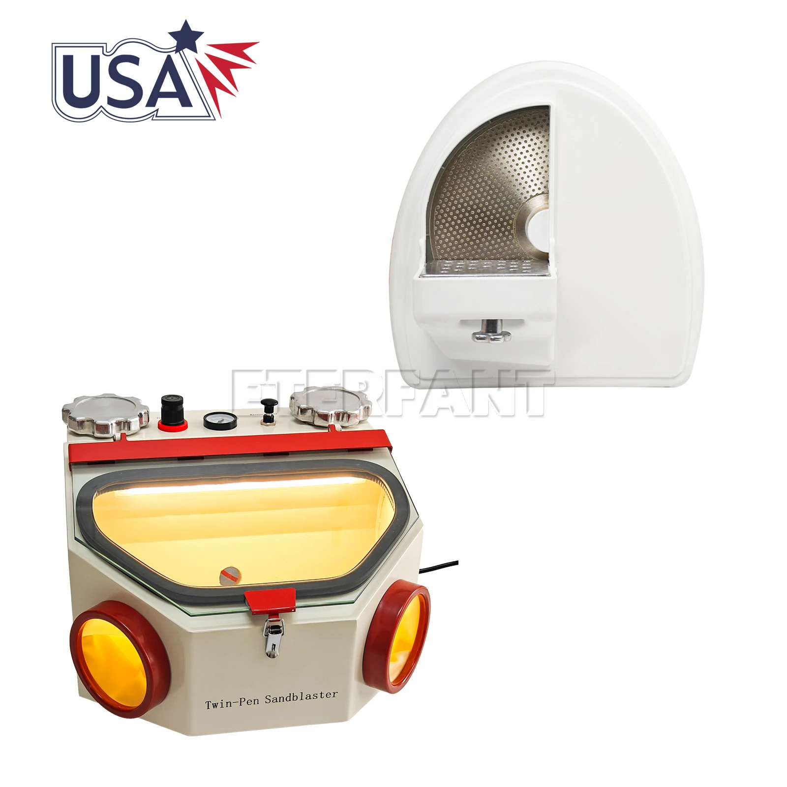 معدات مختبر الأسنان الجص نموذج قوس المتقلب/عجلة القرص الماسية/القلم التوأم ساندبلاستر قلم مزدوج الرمال الناسف 2 خزان الألومنيوم