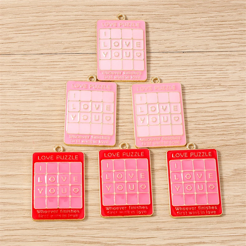 10 Stück 23 x 33 mm niedliche Emaille-Liebesherz-Buchstaben-Quadrat-Charms-Anhänger für Schmuckherstellung, Halskette, Ohrringe, Valentinstagsgeschenke – Detail 8