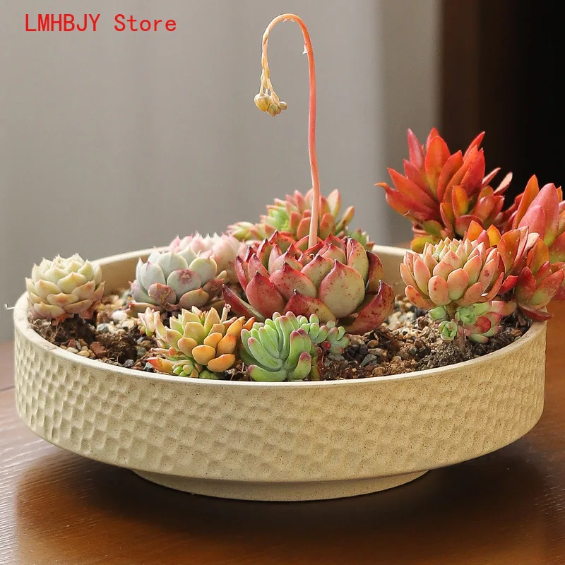 

LMHBJY Ceramic Minimalist Breathable Drainage Port Succulent Flowerpot Shallow Mouth Circular Large Caliber Large Flowerpot