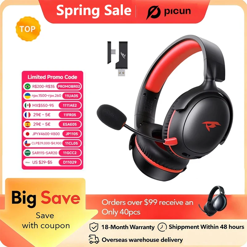 

Игровые беспроводные наушники Picun G3 с микрофоном, накладные наушники Bluetooth 5,4, 40 мм, драйвер 2,4G/беспроводной/кабель, USB-гарнитуры 65 часов