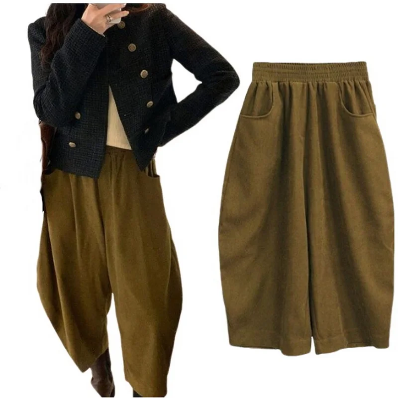 

Women's Banana Pants Loose Ankle-Length Pants Dad Casual Wide Leg Elastic Waist Baggy Pants