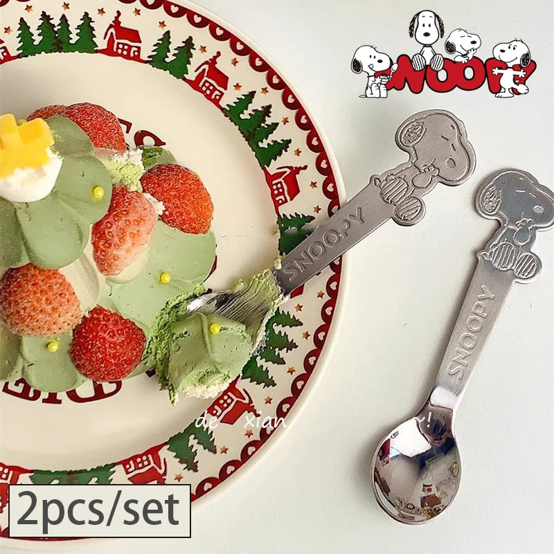 2pcs Snoopy Coffee Spoon Cartoon Ice Cream Dessert Mixing Spoons Kids Stainless Steel Dinner Home Kitchen Tableware Cutlery Gift