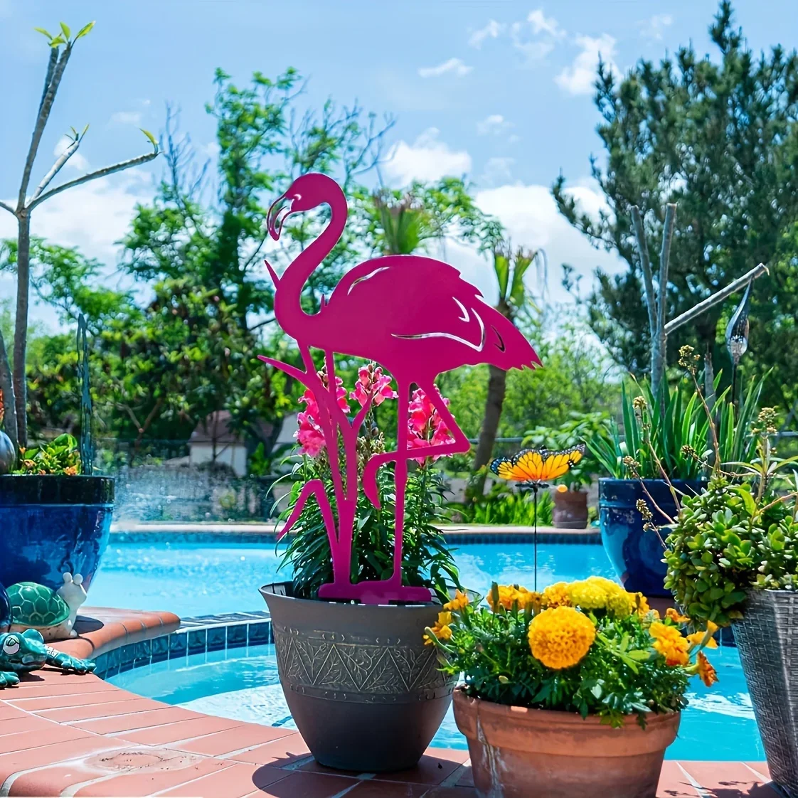 CIFBUY Flamingo wydrążony odporny na kurz wystrój z kutego żelaza rzeźba artystyczna ogród z metalowym ogródkiem ogrodowym dekoracja na zewnątrz posąg kołek