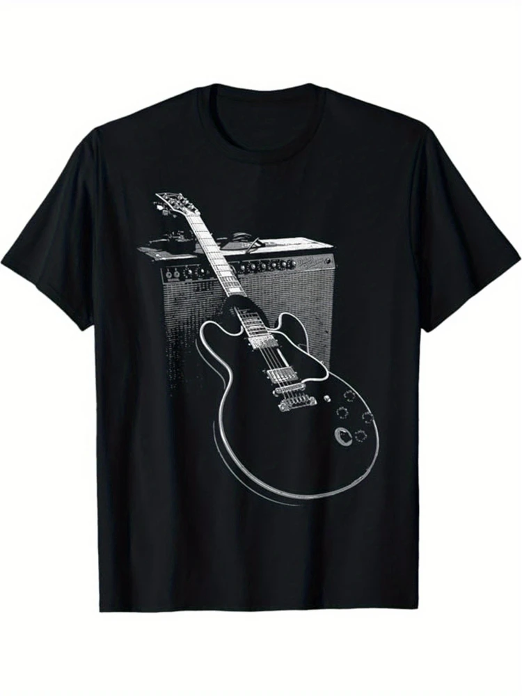 

Rock Music Graphic- Electric Guitar& Amp Design-100% cotton summer O-neck short sleeve casual printed men's T-shirt.