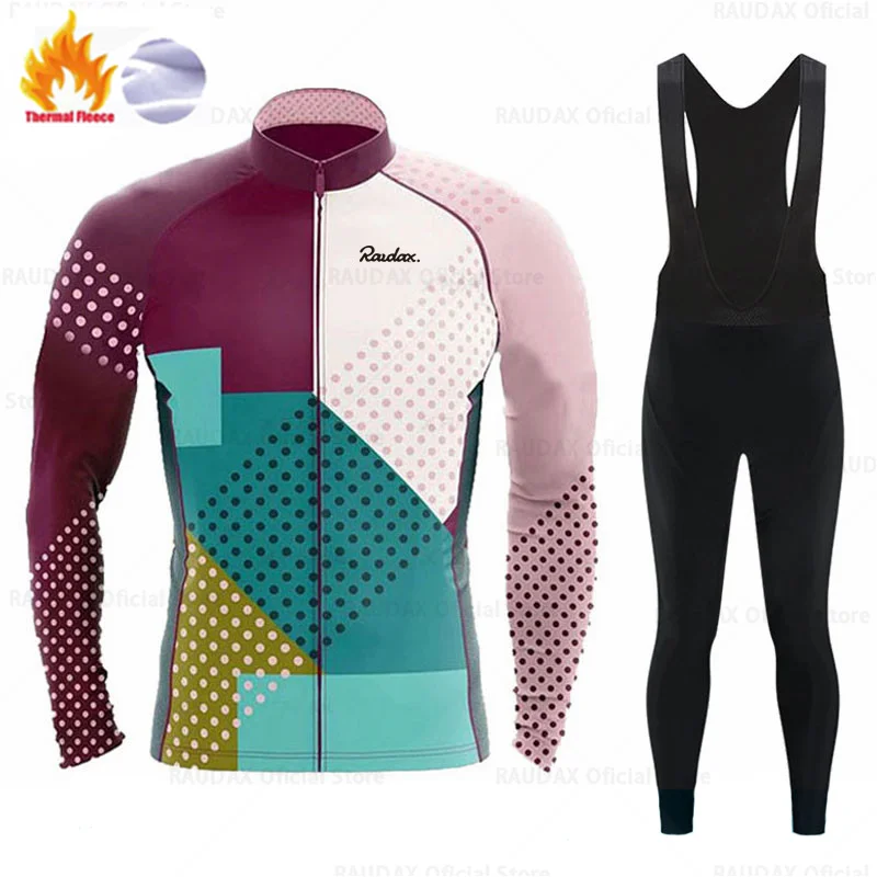 

2022 Raudax Winter Long Sleeve Cycling Jersey Set MTB Bike Clothing Uniform Men's Thermal Fleece Bicycle Maillot Ropa Ciclismo