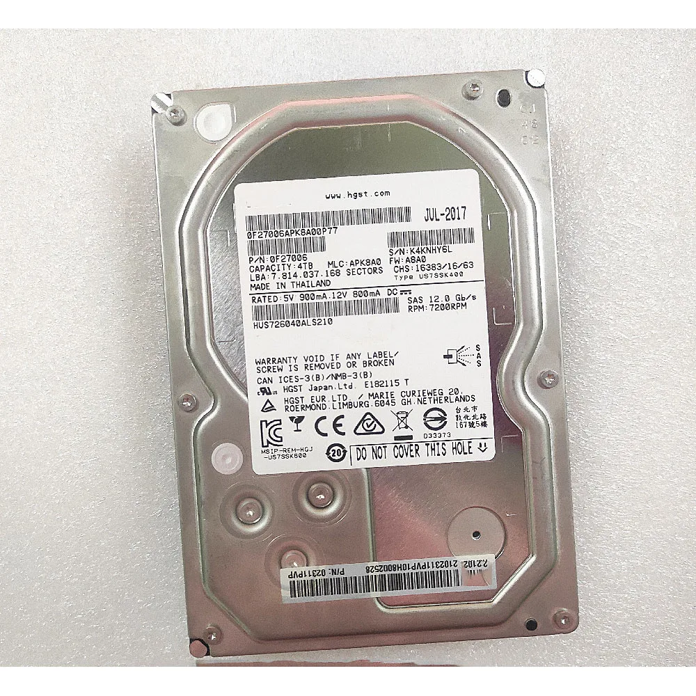 4TB 02311PVP HUS726040ALS210 7.2k 12Gb SAS Server Hard Drive 4TB 7.2k 3.5 Inch