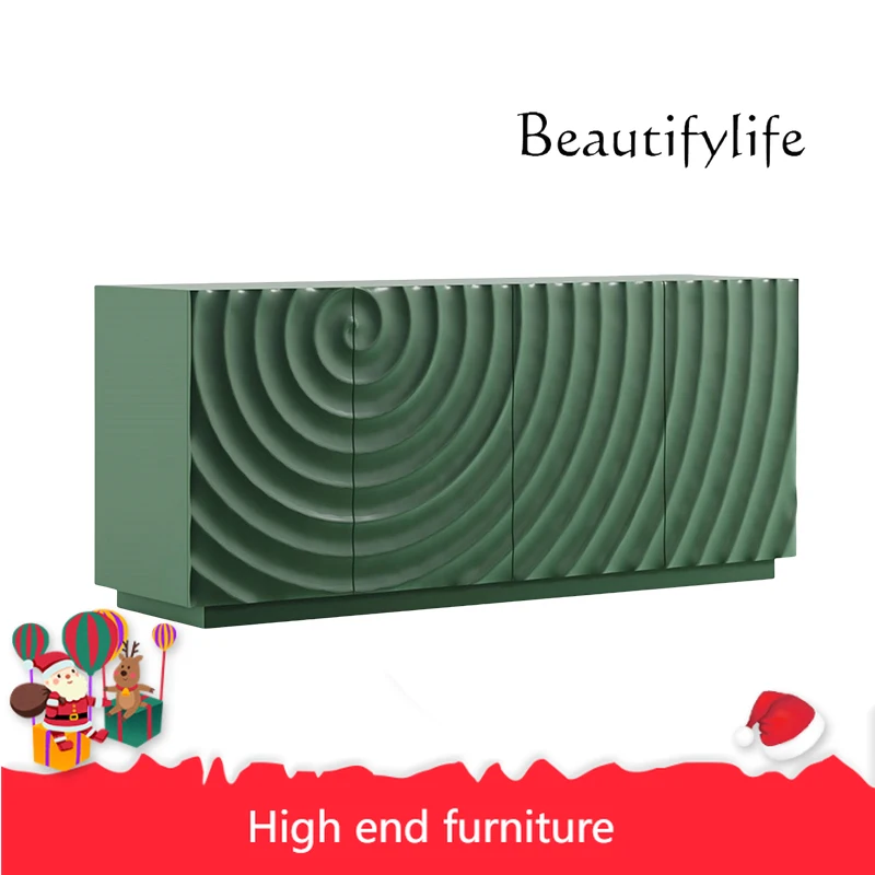 

pP American light luxury green wavy solid wood porch cabinet French retro living room storage side cabinet