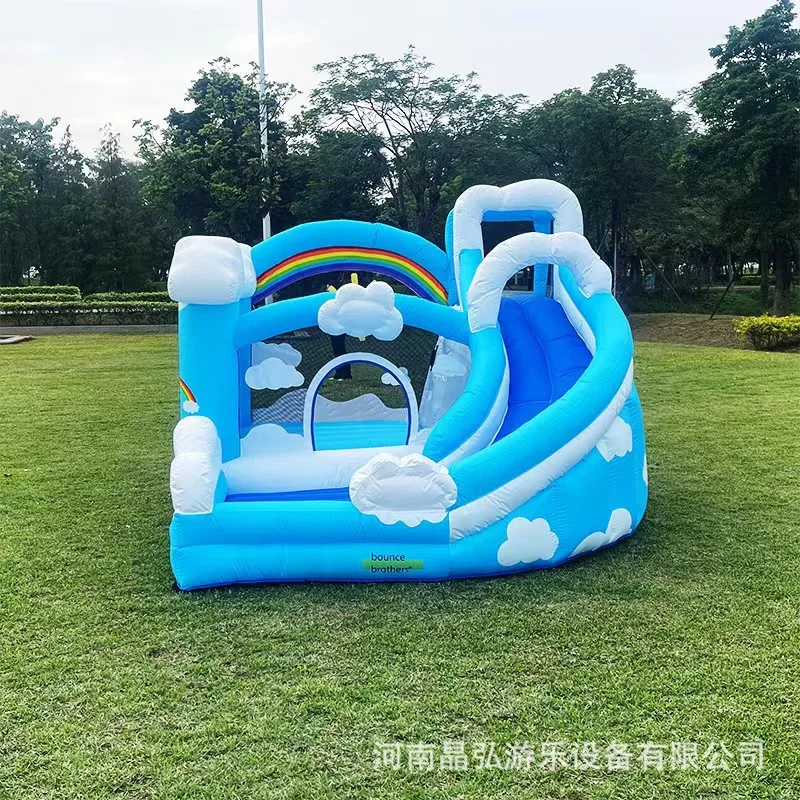 Family inflatable castle small indoor and outdoor children\'s large slide trampoline jumping bed amusement equipment manufacturer