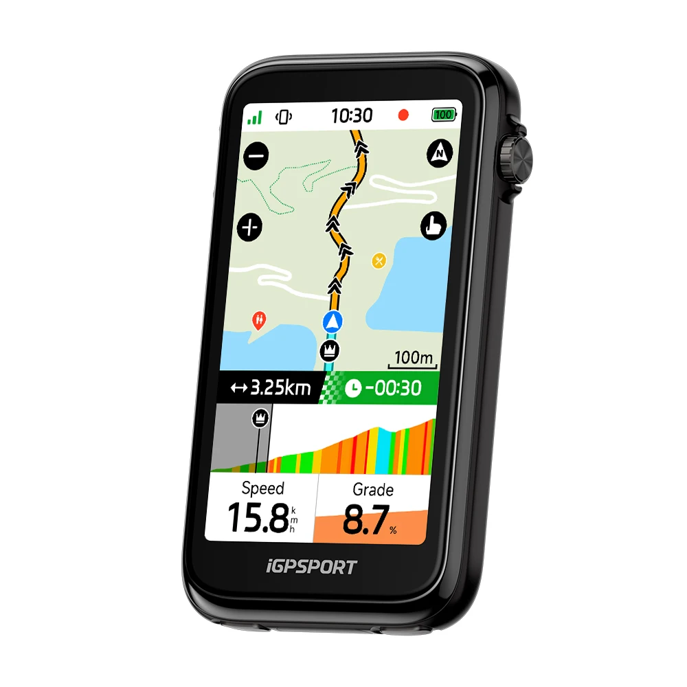 iGPSPORT BiNavi Ultra GPS-fietscomputer met 3,7 inch transreflectief touchscreen, draadloze fietscomputer met digitale fietsbel.