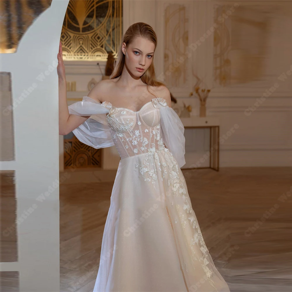 Boho Elegante Off-The-Shoulder Vrouwen Trouwjurken Tule Mouwelesss Op Maat Gemaakte Jurken 2024 Dweillengte Vestidos De Novias