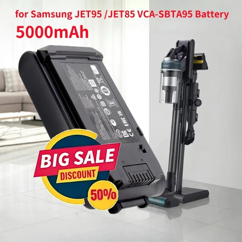 

VCA-SBT95 5000mAh Li-ion Battery for Samsung JET95 JET85 VCA-SBTA95 VS20A95823W VS20A95943N High Quality Rechargeable Battery
