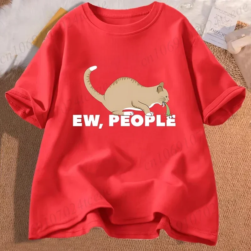 تي شيرت غير رسمي على الموضة للرجال والنساء Ew People مضحك القيء القط الطباعة بلايز Crewneck فضفاض تي شيرت موضة تي شيرت الملابس #4