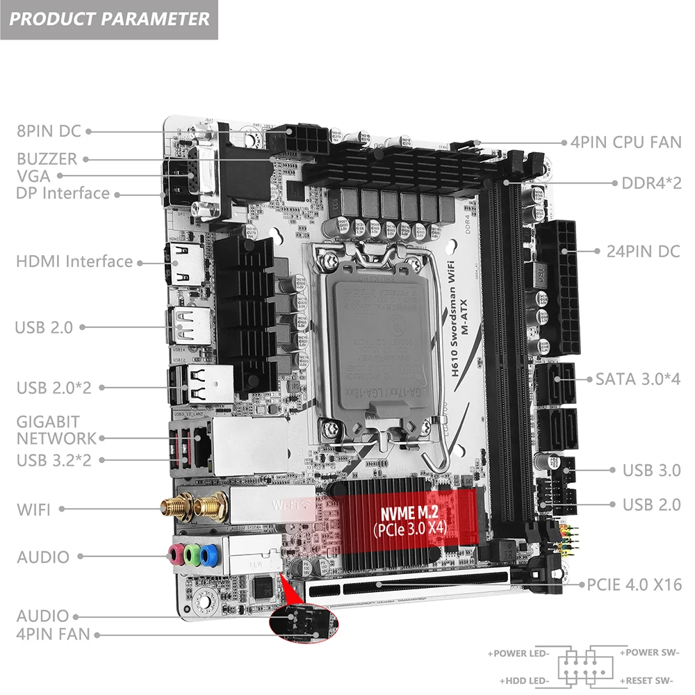 Imagem -05 - Suporte a Placa Mãe Processador Lga 1700 Intel Core 12 Cpu 13 Gen Memória Ram Ddr4 Nvme M.2 Sata 3.0 Swordsman Wifi Machinist-h610