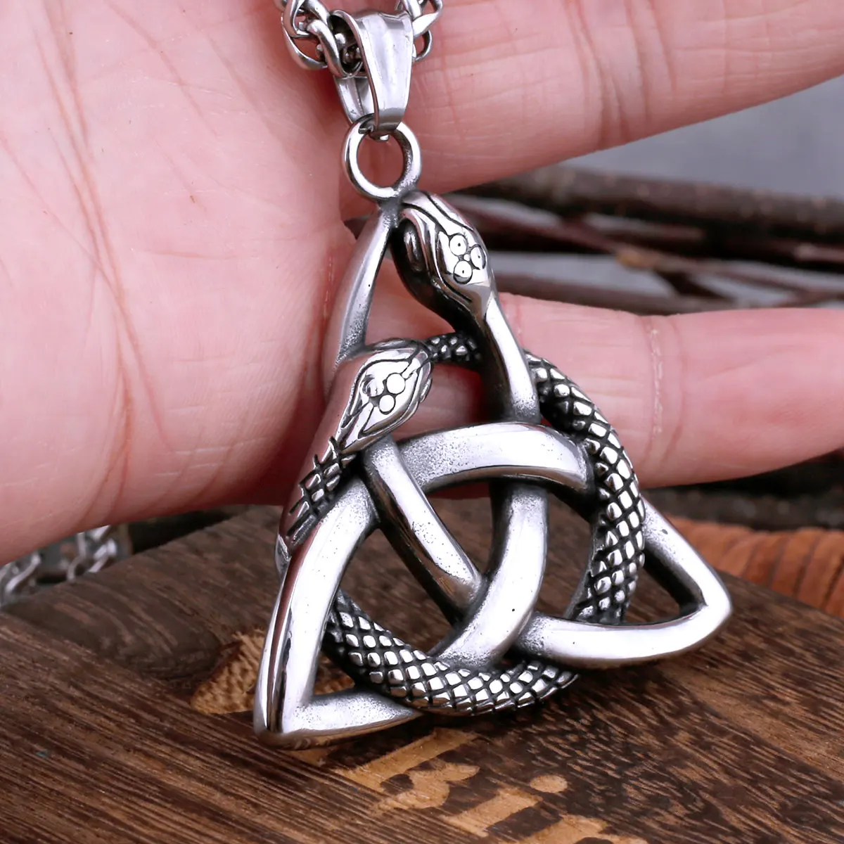 Nordic Viking Trinity Symbol Necklace Men's Stainless Steel Ouroboros Amulet Pendant Necklace Fashion Hip Hop Punk Jewelry Gift