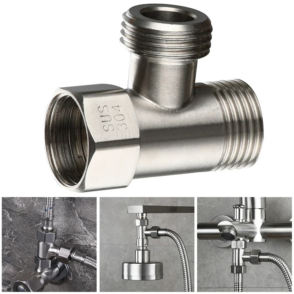 Stainless Steel Diverter Valve T-shape 3 Fitting For Connecting Angle Valve Hose Faucet Shower G1/2 Inch Thread Connector