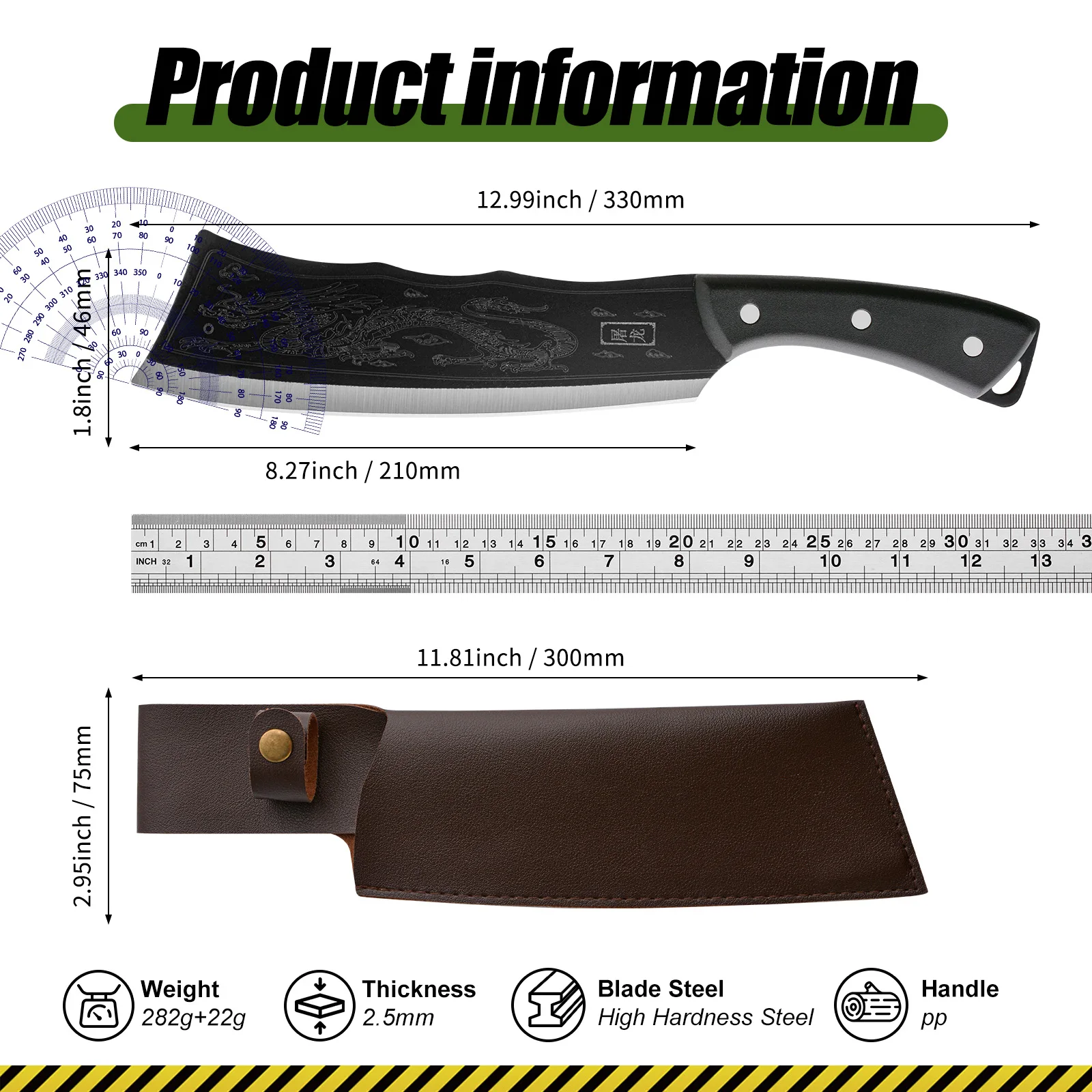 Dragon pattern kitchen chopping knife, jungle multi-purpose knife, obstacle removal, garden knife, knife, convenient