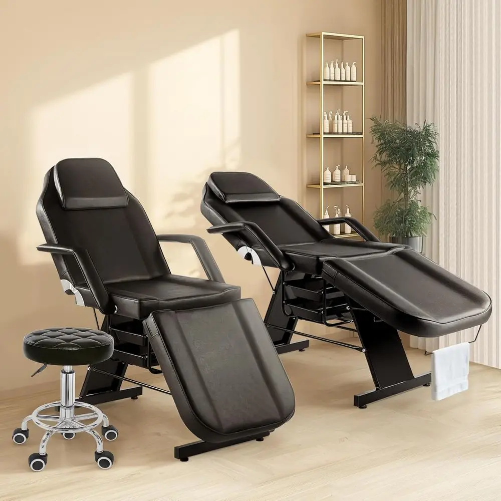 Tattoo Chair or Client, acial Beds or Esthetician with Hydraulic Stool, Black ing Tattoo Artist Chair Adjustable Backrest Massag