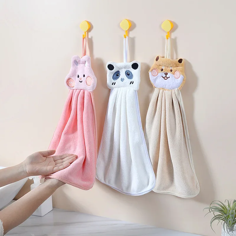 

Cartoon Animal Hand Towel Soft Coral Velvet Absorbent Wipes Cloth for Bathroom Kitchen Home Comfortable Skin-friendly Towels