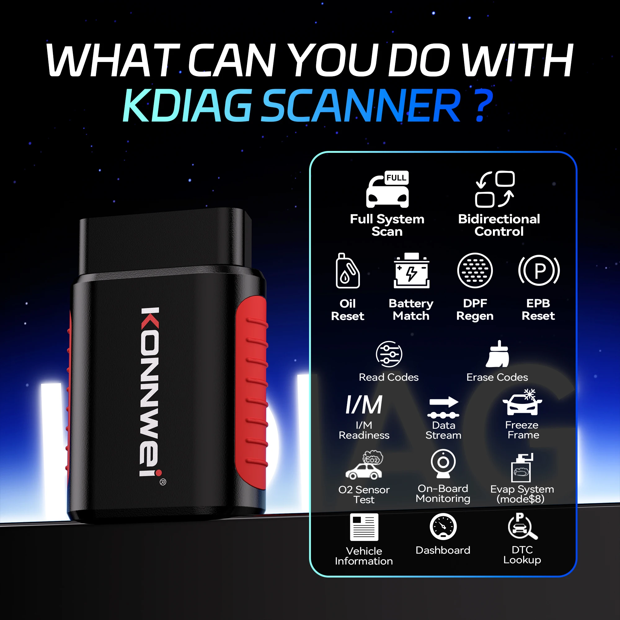 KONNWEI Automotive OBD Full System Scan Diagnostic Tool Oil/EPB Reset Error Code Clearance Battery Matching Car OBD2 Scanner