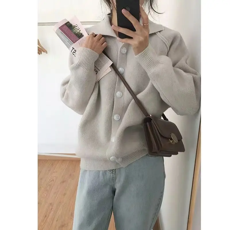 

Retro Lazy Sweater Cardigan Thickened Autumn Winter Lapel Sweater Jacket Single-breasted Versatile Top