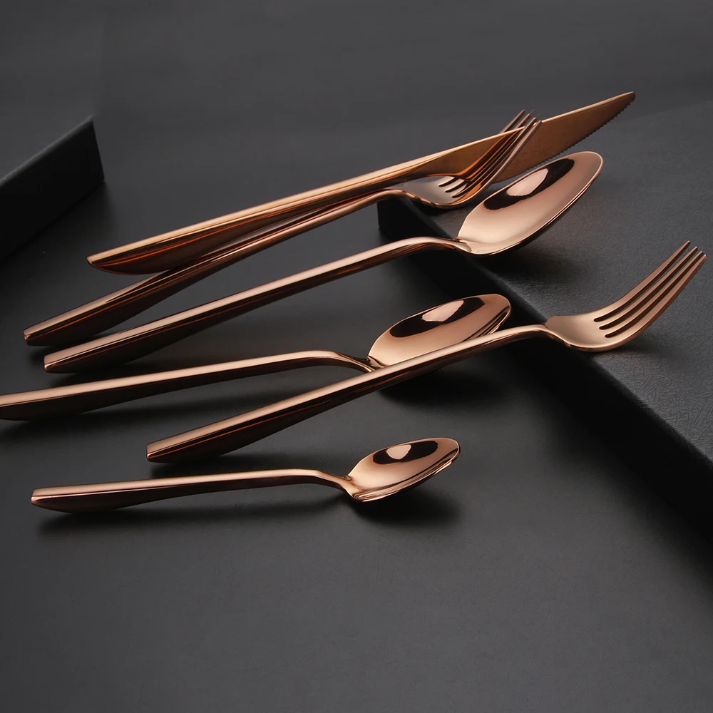 2/3/4/5/6 Set Cutlery Set Stainless Steel Tableware Rose Gold Dinnerware Mirror Knife Fork Spoon Set Kitchen Utensils Flateware