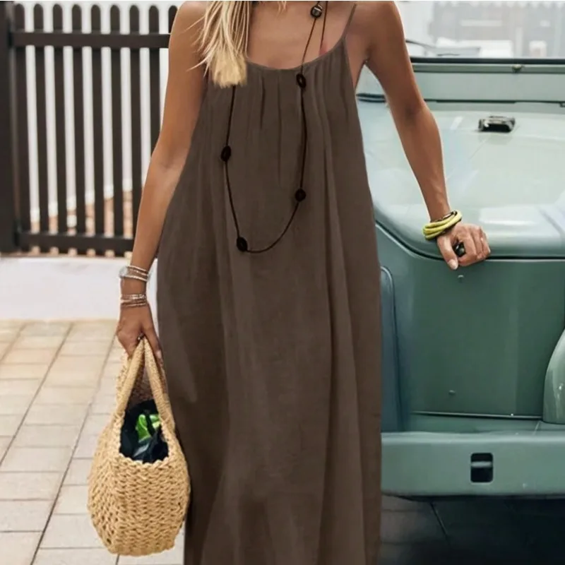 2026 Locker sitzendes Spaghettiträgerkleid für Damen – Lässiges Sommerkleid für Zuhause, einfarbig, für den Urlaub, coole Homewear