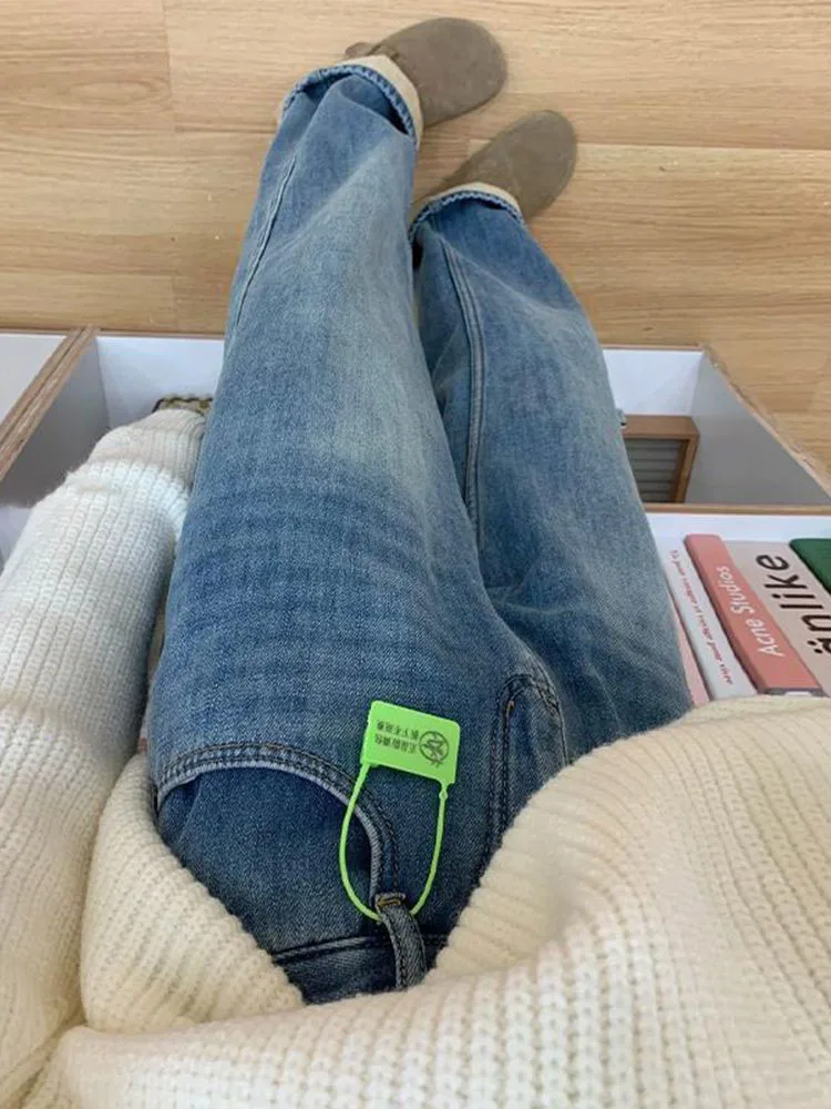 

Fleece Lined Wide Leg Jeans Women's Autumn Winter High Waist Slimming Loose Small Size Straight Cut Denim Pants Casual Wear