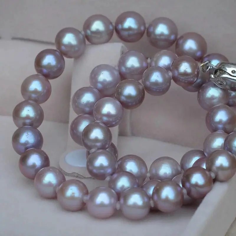 

Real Photo NEW 18 inch Gorgeous AAAAA 9-10mm south sea PERFECT round purple pearl necklace