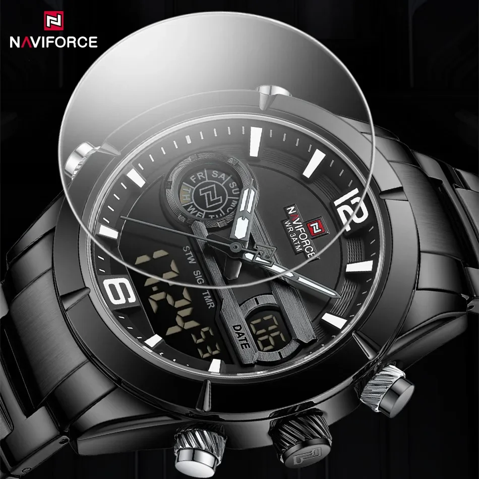 NAVIFORCE Design Men's Watches New Style Luxury LCD Display Chronograph Quartz Wristwatches Luminous Waterproof Sport Clock 2025